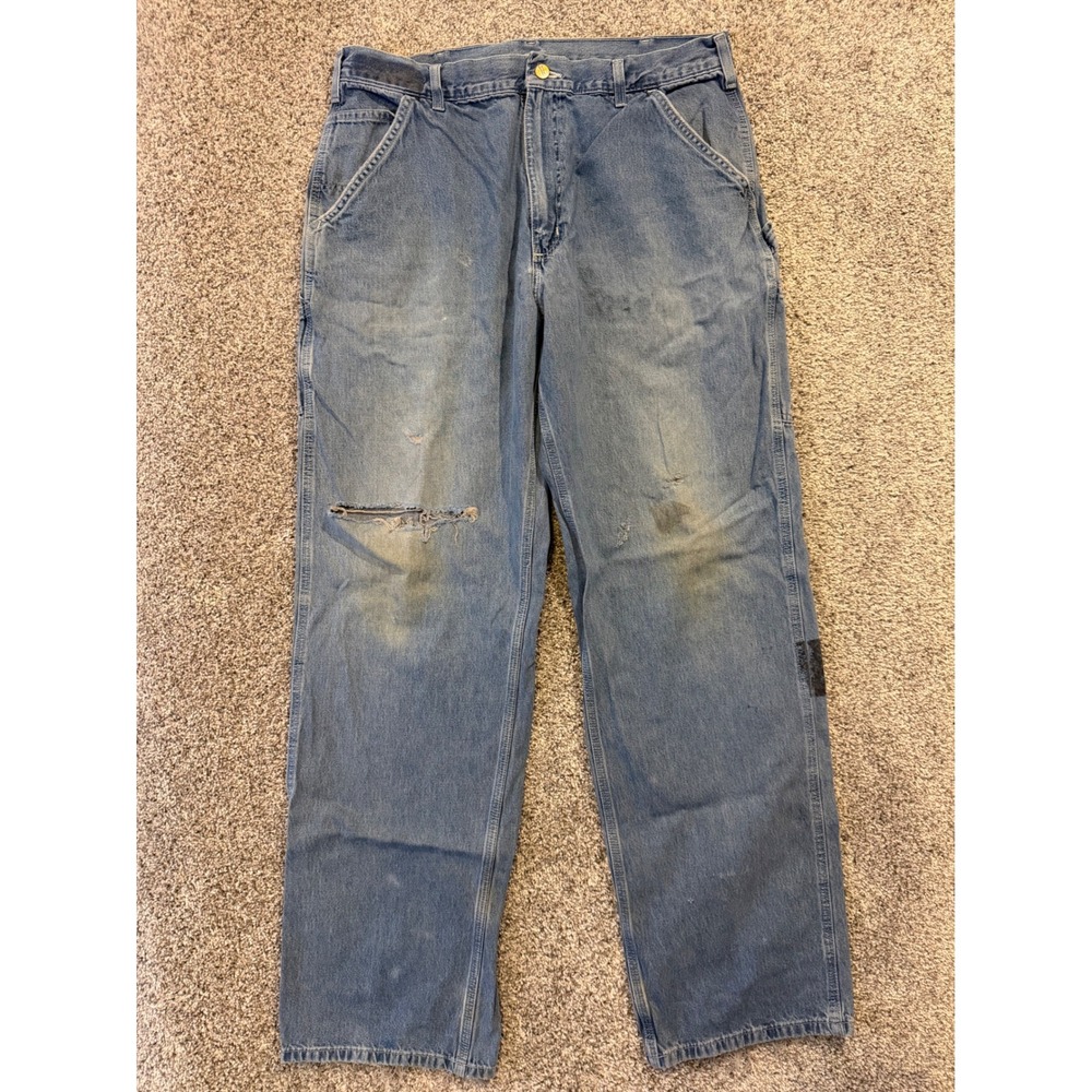 Carhartt Carpenter Jeans Men 36x36* Blue Denim Distressed Workwear Utility Pant*